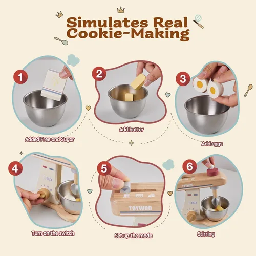 Miniatura 4 de Mezclador de juguete de madera para cocina de juego de niños Accesorios de cocina de juguete Juego de comida de madera con batidor, batidores Play