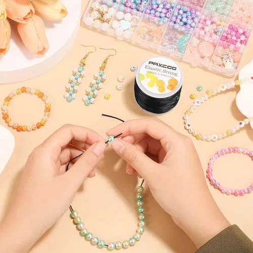 Miniatura 5 de PAXCOO 1.4 MM de cuerda elástica para pulseras, cuerda mágica elástica para pulseras de la amistad, collares, cuentas de arcilla, cuentas de pony