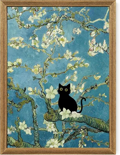 Miniatura 22 de Fantasy Artists Van Gogh - Lienzo decorativo para pared, diseño de gato negro con diseño de almendra y diseño de gato negro, pósteres de pintura al