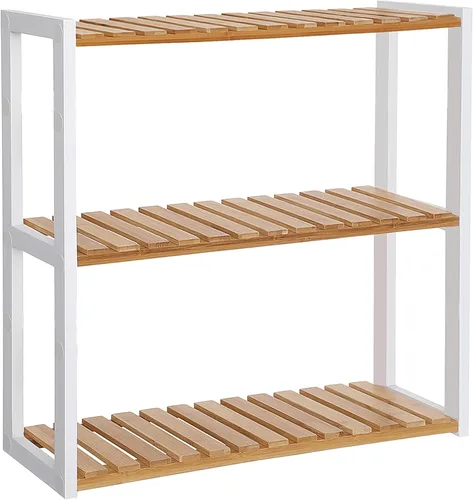 Miniatura 12 de SONGMICS Estantería de bambú para baño, con 3 niveles ajustables para plantas, de montaje en pared o de pie, para la sala de estar, balcón, cocina