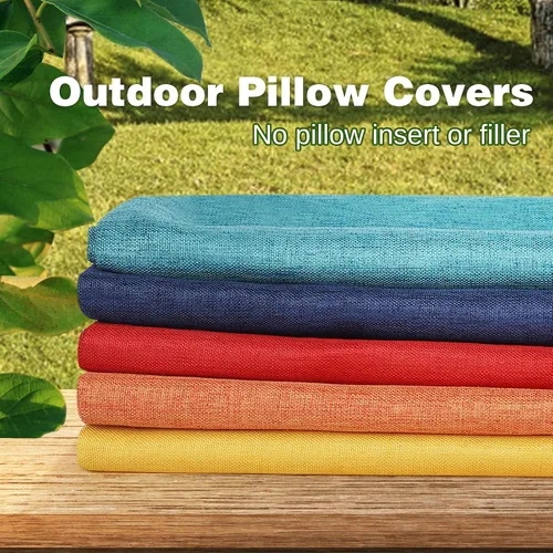 Miniatura 5 de Paquete de 2 fundas de almohada para exteriores, fundas de almohada decorativas de línea sólida, impermeables, para jardín, patio, sofá, decoración