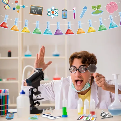 Miniatura 6 de Wettarn - 5 piezas de decoraciones de regreso a clases, pancartas de laboratorio de ciencia, química, laboratorio, fiesta, guirnalda colgante