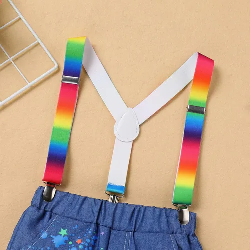 Miniatura 5 de IMEKIS Toddler Baby Boys Melon Birthday Outfit Romper T-shirt + Jeans Shorts + Suspenders Rainbow Cake Smash Photo Shoot 1-5T