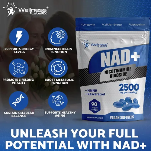 Miniatura 4 de Suplemento liposomal NAD+ - Cápsulas blandas NAD Nicotinamida Riboside Resveratrol - 2500mg Suplementos liposomales NAD para mujeres - Apoyo al