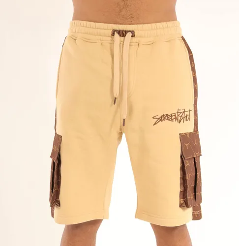 Miniatura 5 de SCREENSHOT Pantalones cortos de forro polar para hombre Urban NYC Hip Hop Utility Fit Premium Varsity Street Fashion Sweatshorts acanalados