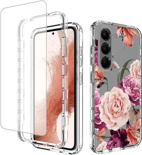 Miniatura 8 de Funda para Galaxy S23, Samsung S23 con protector de pantalla de vidrio templado, patrón de mariposa transparente de cuerpo completo, funda