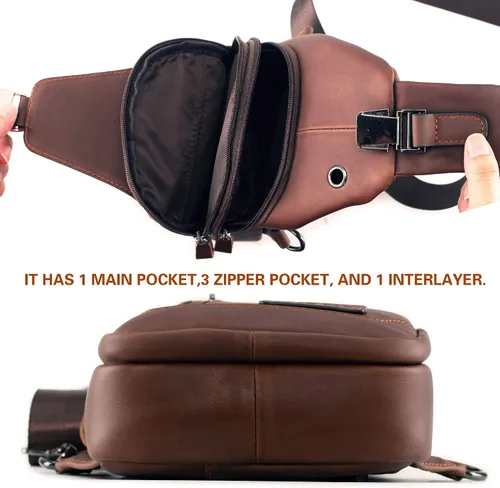Miniatura 8 de YUAN FAN Bolso bandolera de cuero para hombre, bolso de transporte oculto para el pecho, bolso de viaje antirrobo