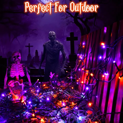 Miniatura 5 de Luces de Cadena de Halloween Total 100LED Operadas por Batería Exteriores 8 Modos con Temporizador 16.4Pies*2, 50LED*2 Luces de Hadas Impermeables