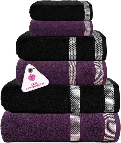 Miniatura 66 de CASA COPENHAGEN Solitaire Juego de 6 toallas - Negro, 600 GSM 2 toallas de baño 2 toallas de mano 2 toallitas, diseñadas en Dinamarca, hechas