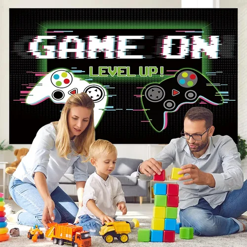 Miniatura 4 de Telón de fondo de videojuegos de 7 x 5 pies, accesorios de fotografía de juego sobre fondo, pancarta de fotos de feliz cumpleaños para fanáticos