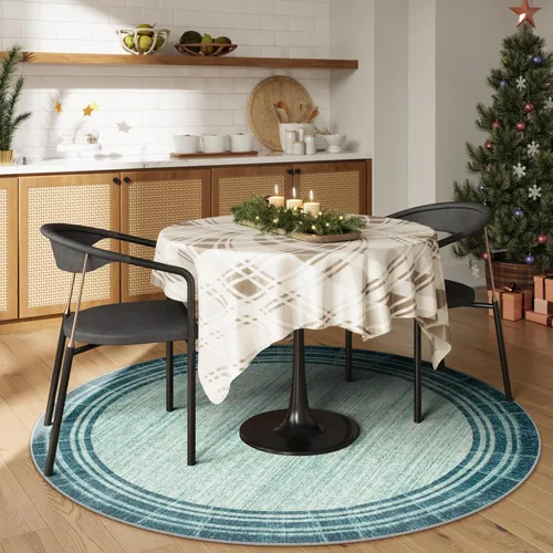 Miniatura 14 de Alfombra de pasillo moderna abstracta Lahome, alfombra lavable turquesa de 2 x 6 pulgadas para entrada, alfombra antideslizante de bajo pelo