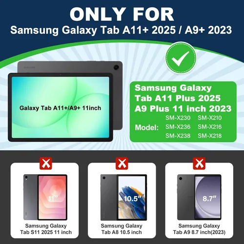 Miniatura 2 de Funda para Samsung Galaxy Tab A9+/ A9 Plus de 11 pulgadas 2023 con protector de pantalla con soporte giratorio de 360°, correa para el hombro, funda