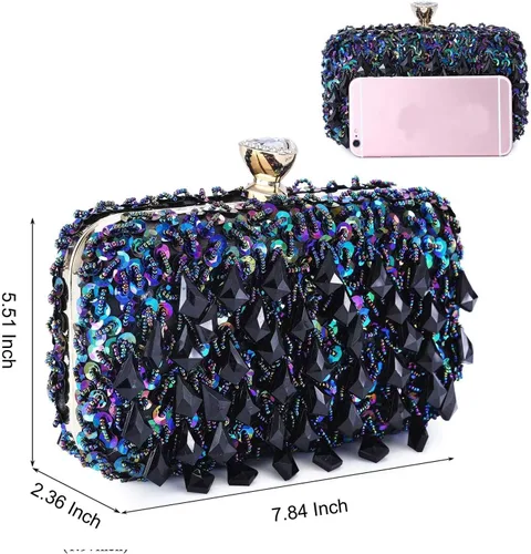 Miniatura 8 de UBORSE Bolsos de noche con lentejuelas brillantes y diamantes de imitación para mujer, estilo vintage, con cuentas de cristal, para cóctel, fiesta