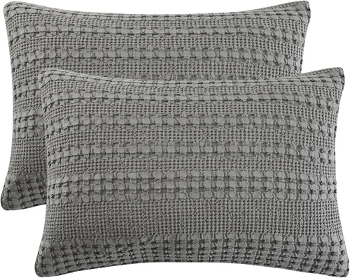 Miniatura 38 de PHF Fundas de almohada con tejido de gofre de 24" x 24", paquete de 2, funda de almohada cuadrada 100% algodón para decoración de ropa de cama, sin
