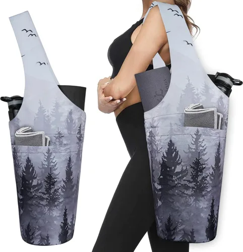 Miniatura 10 de Bolsa de esterilla de yoga impresa a la moda con bolsillo lateral grande y bolsillo con cremallera, bolsa larga de yoga que se adapta a la mayoría