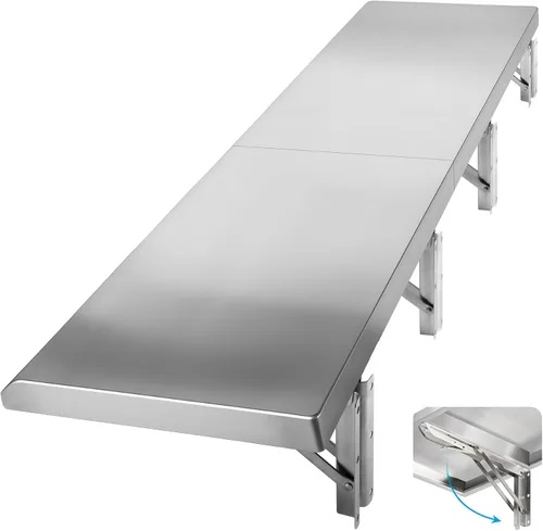 Miniatura 10 de Estante desplegable de 12 x 48 pulgadas, estilo empalmado, estante plegable de acero inoxidable de grado comercial, estantes de concesión plegables