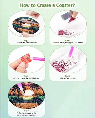 Miniatura 5 de Clendo 8 Piezas de Kits de Posavasos de Pintura de Diamante, Kits de Arte de Diamante de Paisaje DIY con Soporte, Pequeños Kits de Pintura