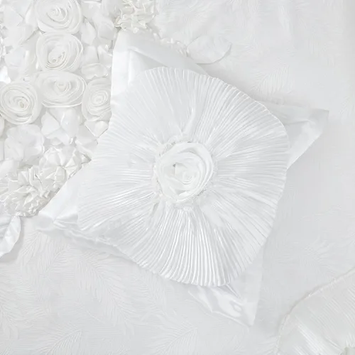Miniatura 5 de Tache - Juego de edredón de 6 piezas de satén sedoso con volantes de encaje floral blanco perla brillante dulce victoriano glamour lujoso boda