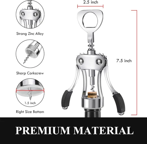 Miniatura 2 de KORCCI Abridor de vino, sacacorchos de ala de aleación de zinc resistente, abrebotellas de cerveza premium, accesorios multifuncionales para vino