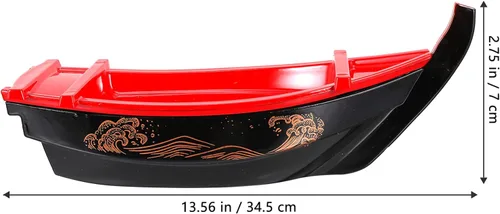 Miniatura 4 de Bandeja para servir sushi barco de 13.6 pulgadas, de plástico, estilo japonés, plato rectangular largo para platos de pescado Sashimi y presentación
