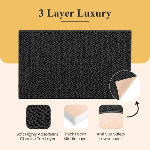 Miniatura 3 de MAYSHINE Alfombra de Baño de Chenilla Afelpada, Extra Suave, Súper Absorbente, Antideslizante, Microfibra Esponjosa, Juego de Alfombras para Suelo