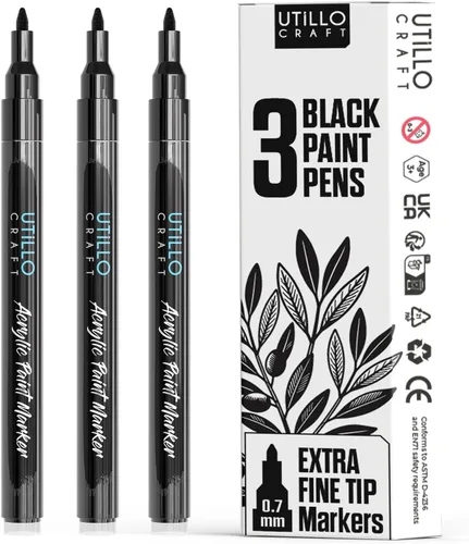 Miniatura 14 de Utillo Craft Bolígrafo de pintura negra (paquete de 3) marcadores de pintura negra mediana para metal, tela, madera, vidrio, papel, plástico, roca