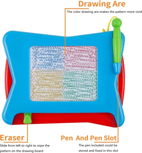 Miniatura 2 de Mini tablero magnético de dibujo de 16 piezas, 4 colores tamaño de viaje, borrable, juguete de mesa para garabatos, pequeño bloc de dibujo