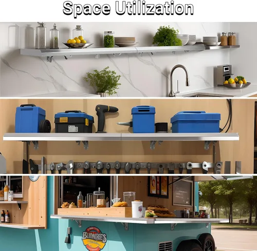 Miniatura 5 de Estante desplegable de 12 x 48 pulgadas, estilo empalmado, estante plegable de acero inoxidable de grado comercial, estantes de concesión plegables