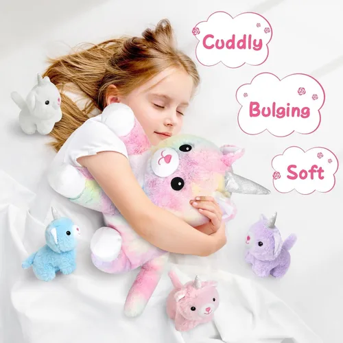 Miniatura 5 de KMUYSL Juguetes para edades 0 1 2 3 4 5 6 7 8+ años - Animal de peluche mamá con 4 bebés en su barriga, juego de juguetes de peluche suave, regalos