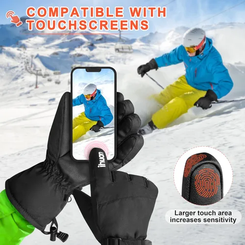 Miniatura 4 de ihuan Guantes de esquí impermeables para hombres y mujeres, guantes de nieve de invierno para clima frío, guantes de snowboard con dedos