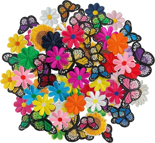 AXEN 42 parches para planchar de mariposas y flores, parches con temática de flores, apliques bordados para ropa, chaquetas, sombreros, mochilas, Un