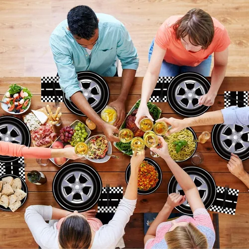 Miniatura 6 de Kepeel Juego de 96 platos y servilletas para fiesta de autos de carreras, suministros de fiesta, decoración de deportes de carreras para niños