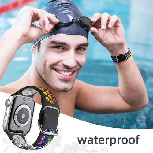 Miniatura 2 de Correa deportiva compatible con Apple Watch 42mm 44mm 45mm 46mm 49mm 38mm 40mm 41mm para mujeres y hombres, correa de repuesto transpirable de Negro