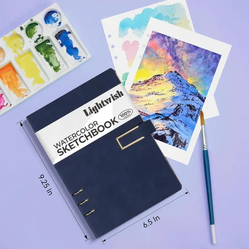 Miniatura 8 de Libro de bocetos de acuarela Lightwish, 100% papel de acuarela de algodón libre de ácido, papel de acuarela prensado en frío de 600 gsm para Hebilla