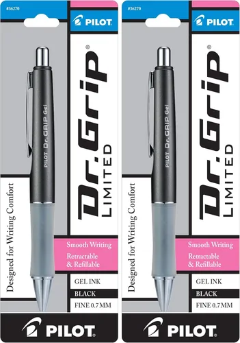 PILOT Bolígrafo de gel, punta fina, gris carbón, tinta negra, retráctil, barril metálico, paquete de 2 gris (Gray Barrel)