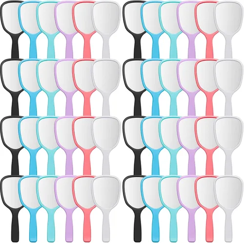 Vinsot - 50 espejos de mano pequeños de plástico a granel con asa, espejo de maquillaje portátil para clientes de salón, regalos de fiesta, viajes,