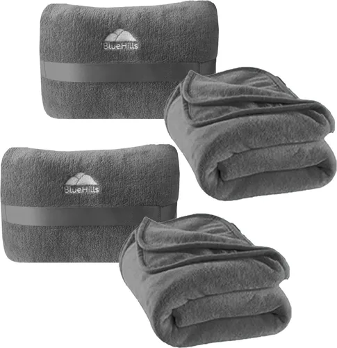 Miniatura 12 de BlueHills Paquete de 2 Mini Mantas de Viaje de Felpa Suave Premium, Almohada, Esenciales de Avión para Dos en Bolsa, Viaje en Vuelo, Mantas de Avión