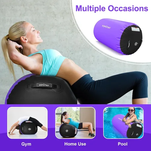 Miniatura 2 de VOFiTNY - Esterilla inflable de gimnasia con pista de caídas y barril de aire octogonal con bomba para uso doméstico/gimnasio Negro/Violeta