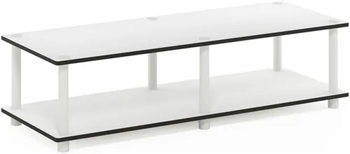 Miniatura 19 de Furinno Turn-N-Tube Soporte de TV, centro de entretenimiento de esquina de 3 niveles con estantes abiertos, consola de TV sin herramientas para TV
