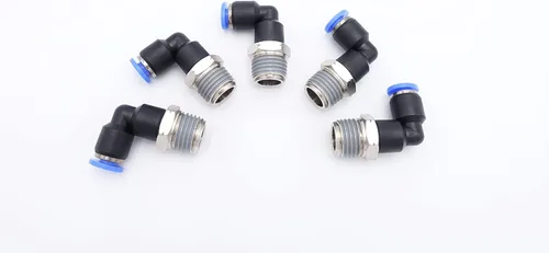 Miniatura 34 de Empuje para conectar conexión de tubo de 1/4" OD x 1/8" rosca NPT macho, codo neumático macho de aire línea de agua de aire de 90 grados codo