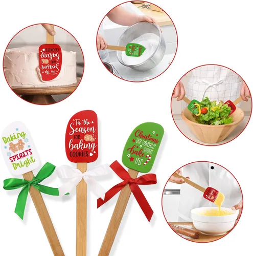 Miniatura 5 de Juego de 3 espátulas de silicona de Navidad con tarjeta de felicitación de Navidad, raspador resistente al calor de grado alimenticio que conecta