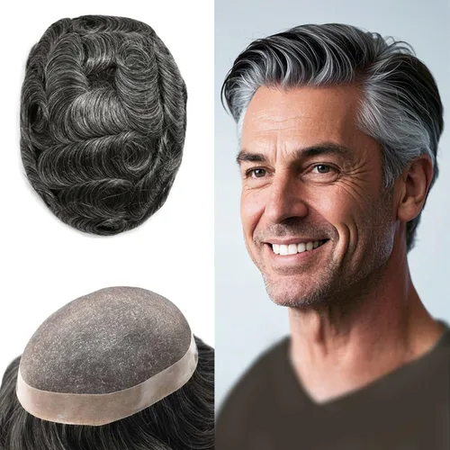 Miniatura 78 de Toupee - Sistema de reemplazo de cabello humano para hombre, encaje mono fino, duradero, línea capilar natural para hombre, pieza de cabello NPU
