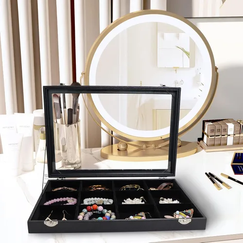 Miniatura 2 de Wuligirl - Bandeja organizadora de anillos con 100 ranuras y tapa transparente, organizador apilable de joyas como aretes, collares y anillos