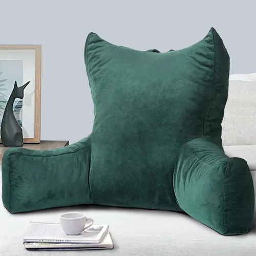 Miniatura 10 de Almohada de lectura para sentarse en la cama para adultos, almohada de espalda de espuma viscoelástica triturada con reposabrazos y bolsillos