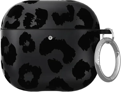 VELVET CAVIAR Funda compatible con AirPods 4 con llavero, bonitas fundas protectoras duras para AirPod de 4ª generación para mujeres, leopardo negro
