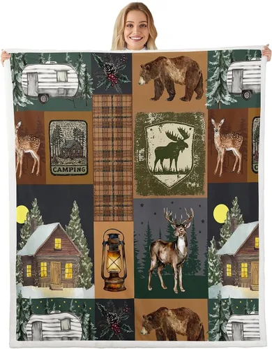 Miniatura 33 de Erosebridal Manta de vellón de animales del bosque, 40 x 50 pulgadas, con temática de caza de osos, ciervos, lobos, manta de felpa mullida