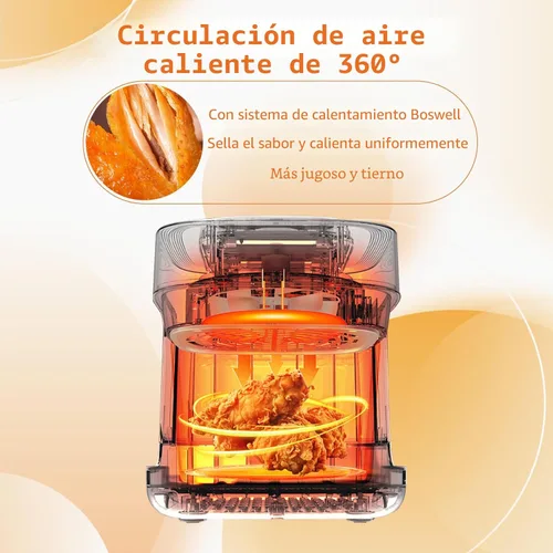 Miniatura 4 de Freidora de Aire de Vidrio BOSWELL, 7.5 Quarts con Cuenco Transparente, Calefacción Circulante, Control de Temperatura, Freidora de Asar al Aire