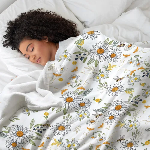 Miniatura 5 de Tupmnbry Manta floral de margaritas y girasoles, manta de franela súper suave, manta de cama ligera y esponjosa para cama, sofá y viajes, 50 x 60