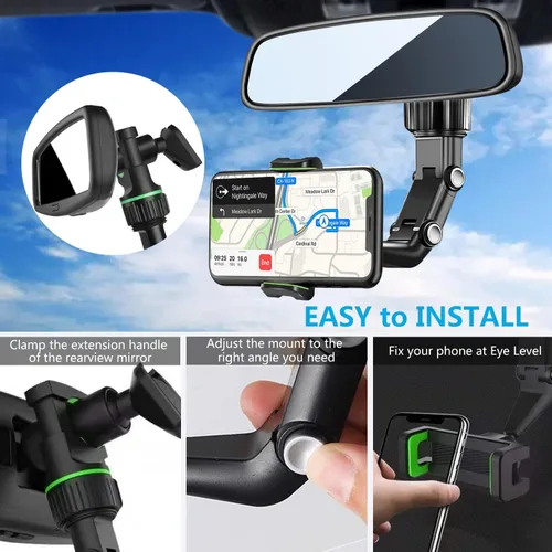 Miniatura 5 de PKYAA Soporte de teléfono para espejo retrovisor para automóvil, rotación de 360°, soporte multifuncional para teléfono y GPS, soporte universal