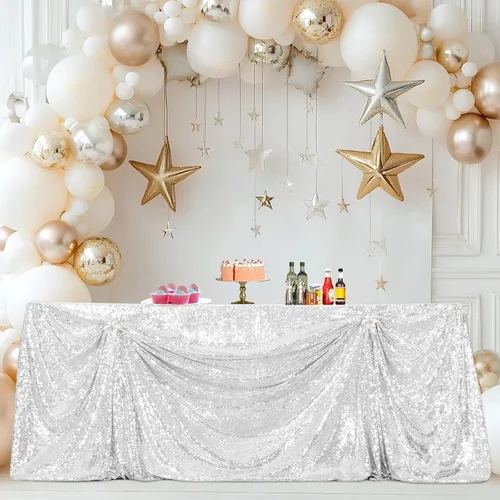 Miniatura 103 de PartyDelight Mantel de lentejuelas redondo de 50 pulgadas, color dorado claro, adorno de mesa para decoración de bodas, fiestas, cumpleaños